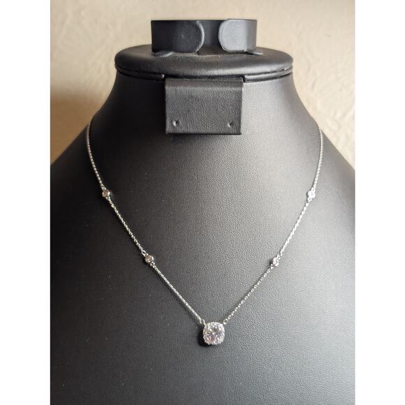 Marked LBOS CZ Crystal Silver Tone 15.5-17.5" Necklace - Picture 9 of 11